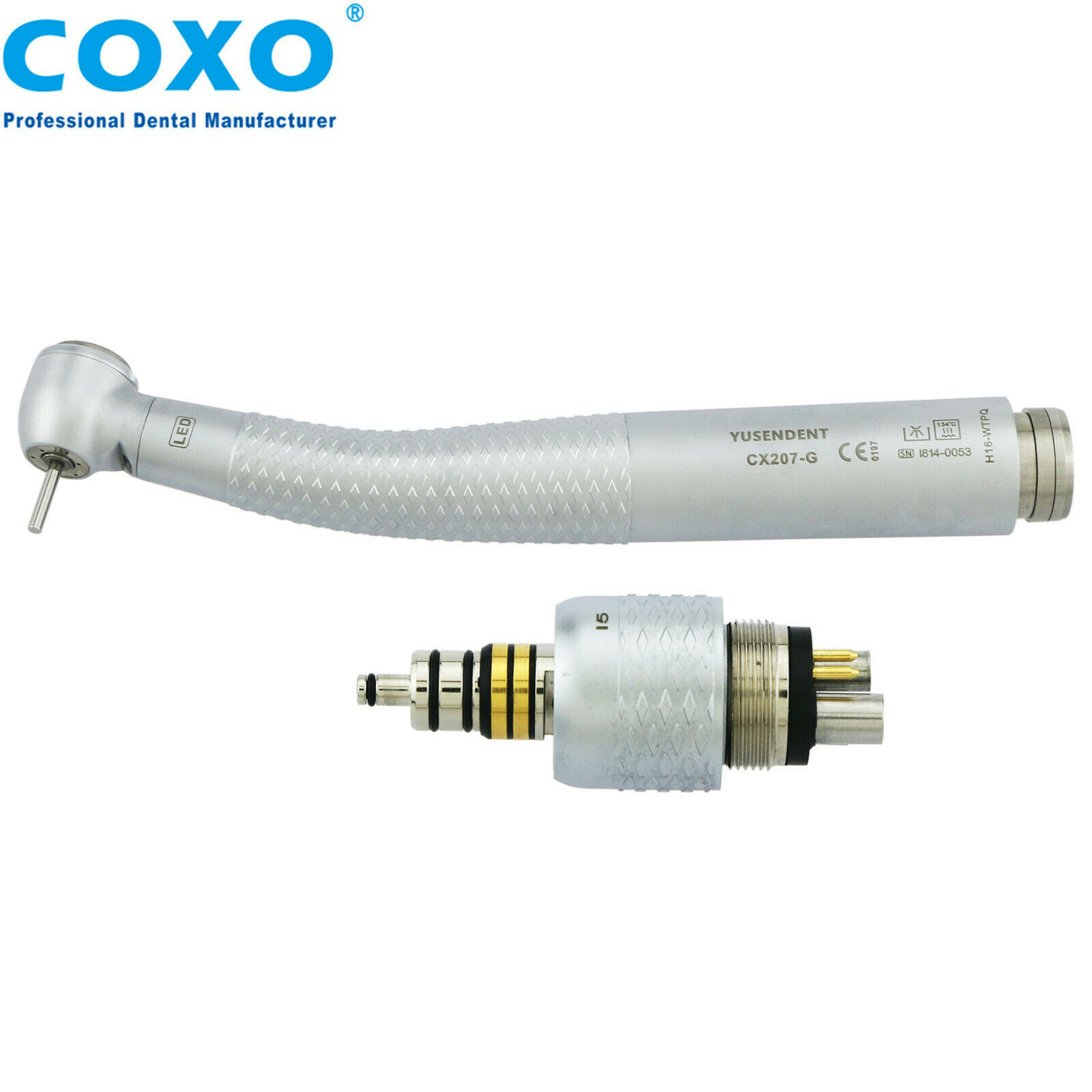 COXO®歯科用ライト付き高速タービンCX207-GW-TP（W&H Roto Quick®とコンパチブル、カップリング付き）